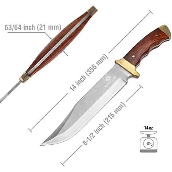 MOSSY OAK 14-inch Bowie Knife, Full-tang Fixed Blade Wood Handle - Image 2