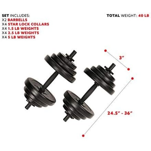 Sunny Health & Fitness Exercise Vinyl 40 Lb Dumbbell Set Hand Weights for - Image 4