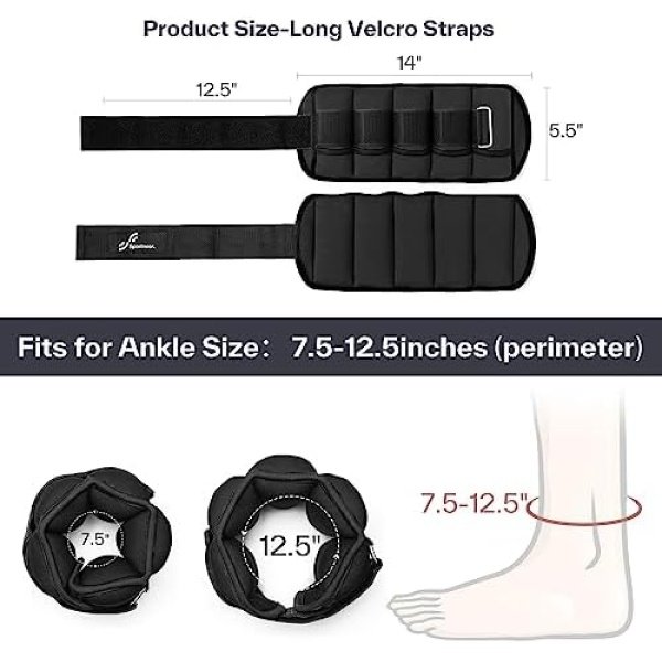 Sportneer Adjustable Ankle Weights 1 Pair 2 4 6 8 10 Lbs Leg Weight Straps - Image 5