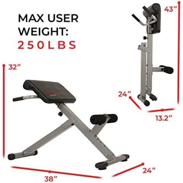 Sunny Health & Fitness Hyperextension Roman Chair Ab Workouts Sit Up Gym Bench - Image 4