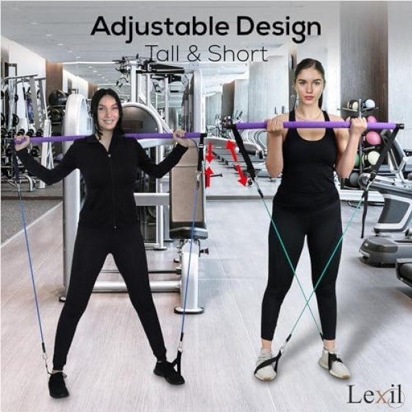 LEXIL Portable Pilates Bar Exercise Kit-Stackable 3 Pairs of Resistance Bands - Image 5