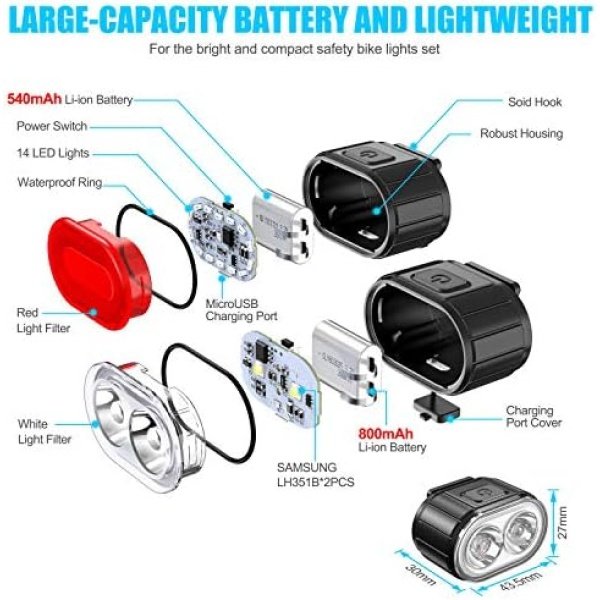 USB Rechargeable Bike Lights Set, Super Bright 2 LED Front and Back Rear Bicycle Light - Image 4