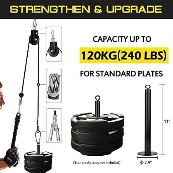 Pulley System for Exercise, 3 in 1 Pulley Cable System with LAT Pulldown Bar - Image 5