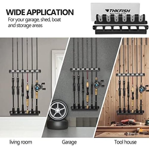 THKFISH Fishing Rod Rack Fishing Rod Holders Wall Mount Vertical/Horizontal Fishing Pole - Image 7