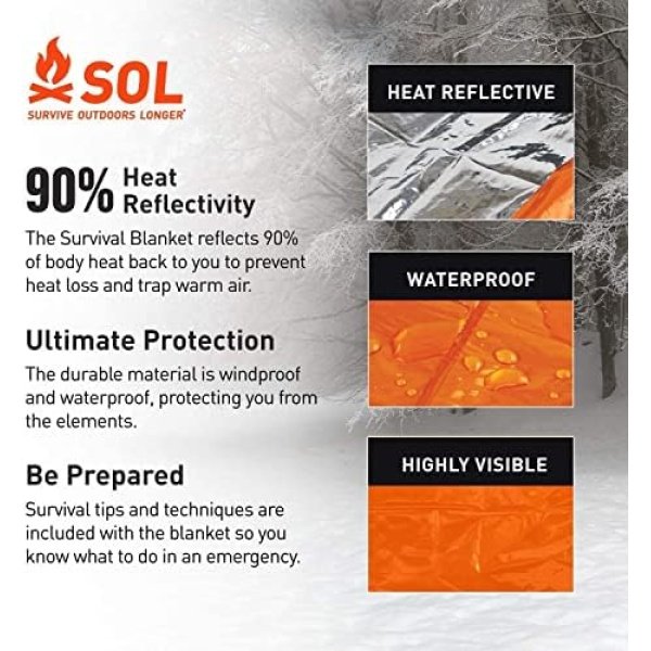 S.O.L. Survive Outdoors Longer 90 Percent Heat Reflective Survival Blanket - Image 5