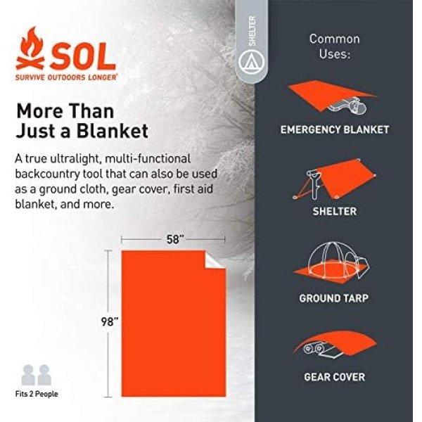 S.O.L. Survive Outdoors Longer 90 Percent Heat Reflective Survival Blanket - Image 4