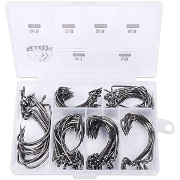 UCEC Fishing Hooks, 100pcs/box Offset Wide Gap 2X Strong Worm - Image 2