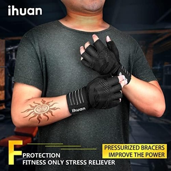 ihuan Ventilated Weight Lifting Gym Workout Gloves with Wrist Wrap Support - Image 2