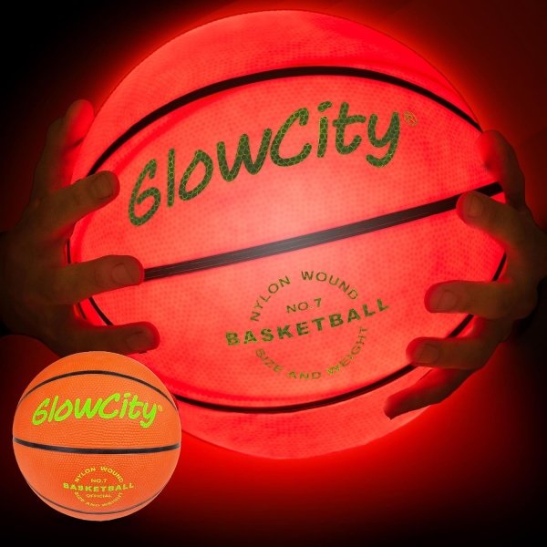 GlowCity Glow in The Dark Basketball for Teen Boy - Glowing Red Basket Ball