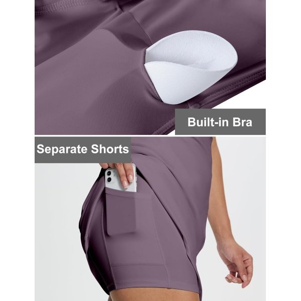 Square Neck Tennis Dresses for Women Golf Dress with Built-in Shorts Bra - Image 4