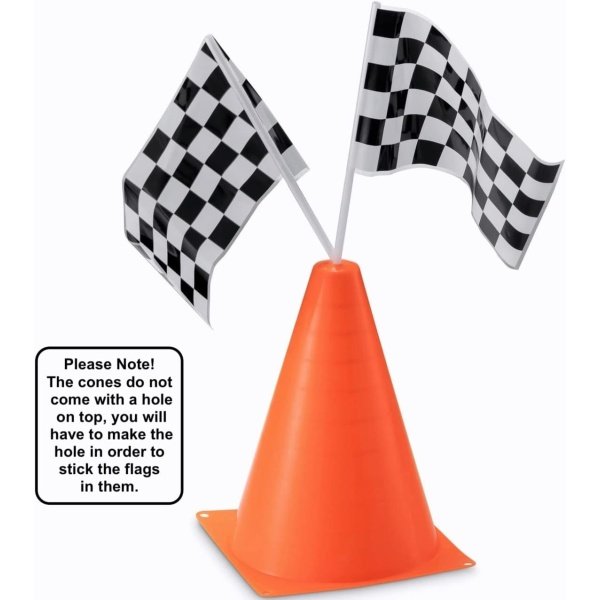 Traffic Cones and Racing Checkered Flags (24 Pcs) 12 Black and White Flags - Image 3