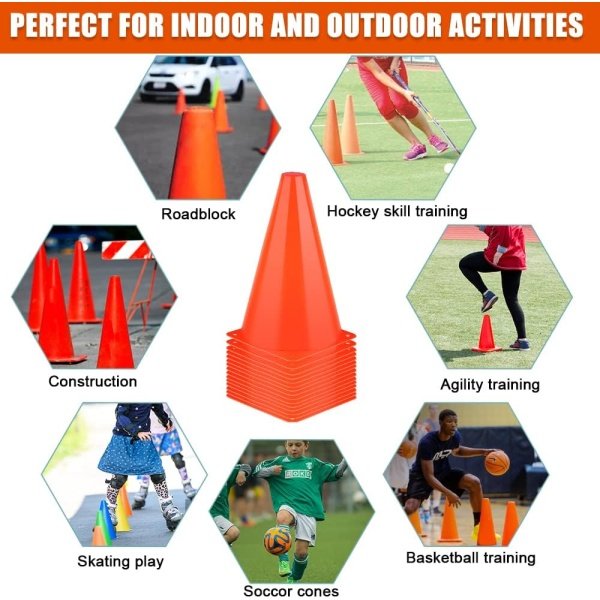 7 Inch Soccer Cones, 24 Pack Cones Sports Training Agility Field Marker Plastic - Image 5