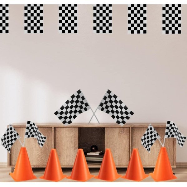 Traffic Cones and Racing Checkered Flags (24 Pcs) 12 Black and White Flags - Image 8