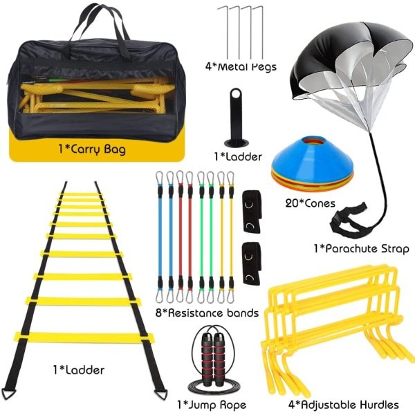 Speed Agility Training Equipment Set, Includes 4 Adjustable Hurdles