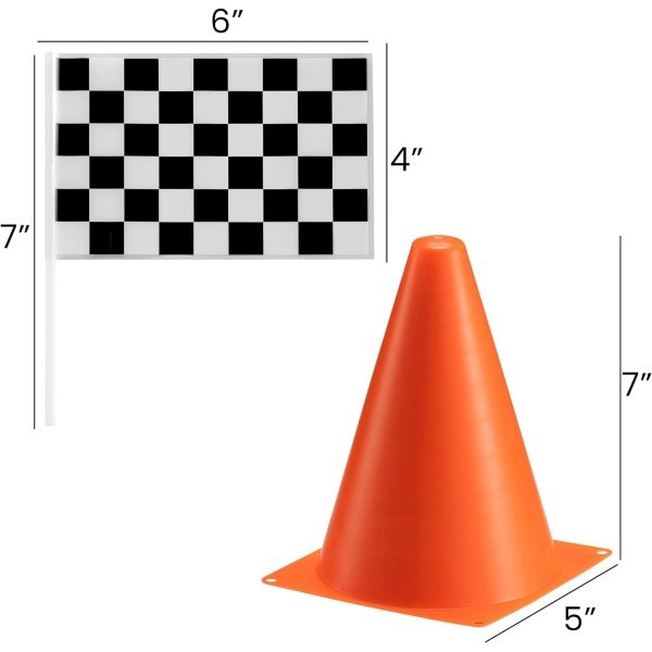 Traffic Cones and Racing Checkered Flags (24 Pcs) 12 Black and White Flags - Image 2