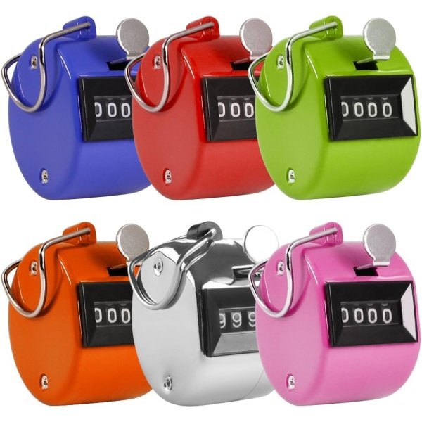 AFUNTA Pack of 6 Color Hand Held Tally Counter 4 Digit Mechanical Palm Clicker