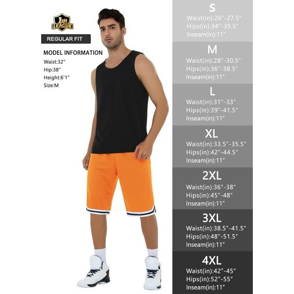 JWM Mens Long Basketball Shorts with Zip Pockets - 11" Mesh Athletic Gym Workout - Image 6