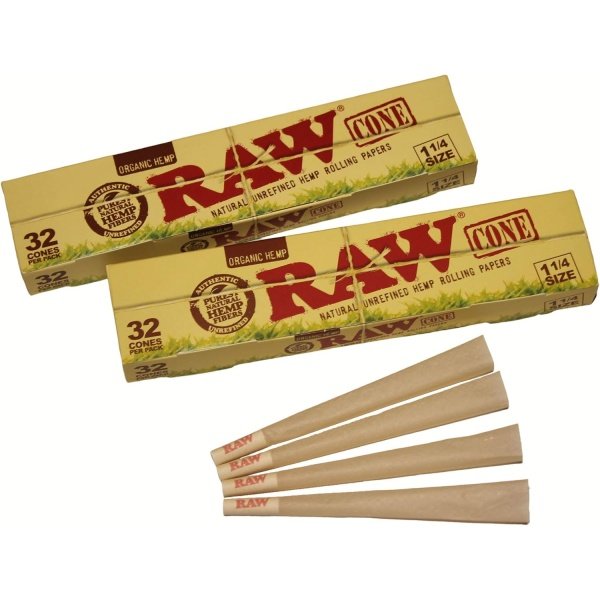 RAW Organic Unrefined Pre-Rolled Cones 32 Cones 1 1/4 Size (2 Pack-Bundle) - Image 2