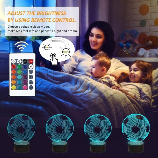 FULLOSUN Kids Night Light Soccer 3D Optical Illusion Lamp with Remote Control - Image 4