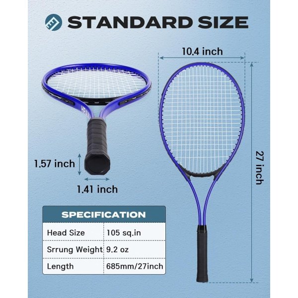 HIRALIY Adult Recreational 2 Players Tennis Rackets ,27 Inch Super Lightweight - Image 3