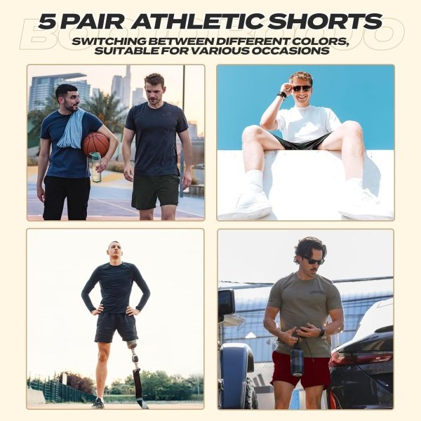 5 Pack Athletic Gym Mens Shorts - Workout Black Quick Dry Basketball Shorts - Image 4