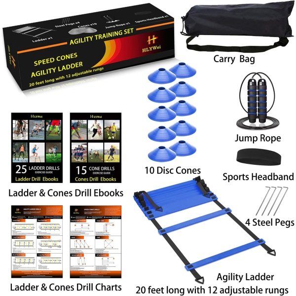 Speed Agility Training Set, Includes 1 Agility Ladder, 4 Steel Stakes, 1 Sports - Image 7