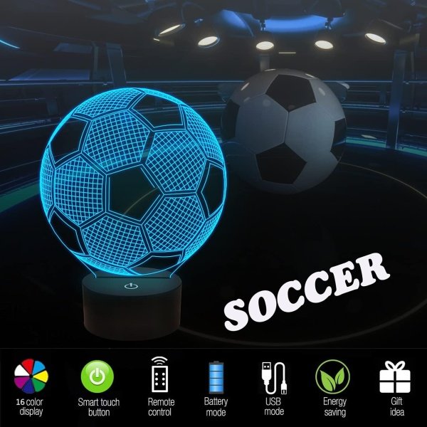 FULLOSUN Kids Night Light Soccer 3D Optical Illusion Lamp with Remote Control - Image 8