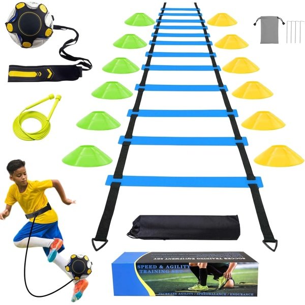 TGLITC Soccer Agility Training Equipment Set, Soccer Accessories 12 Rung 20Ft