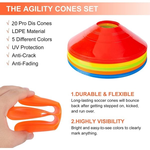 WGYAML 20 Pack Pro Disc Cone Sports Cone, Basketball, Agile Football Cone - Image 2