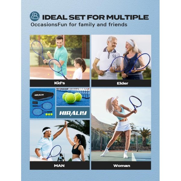 HIRALIY Adult Recreational 2 Players Tennis Rackets ,27 Inch Super Lightweight - Image 5