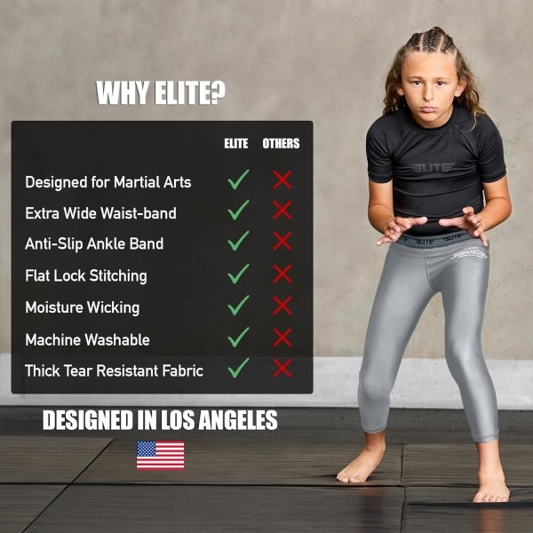 Elite Sports Youth Boys Kids Athletic Compression Pants Legging Spat Tight Base - Image 4