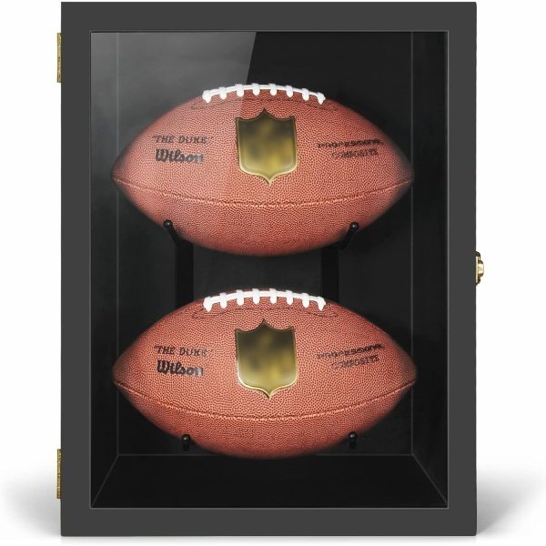 TJ.MOREE 2 Football Case Display Case Full Size, Rugby Holders for Balls Display