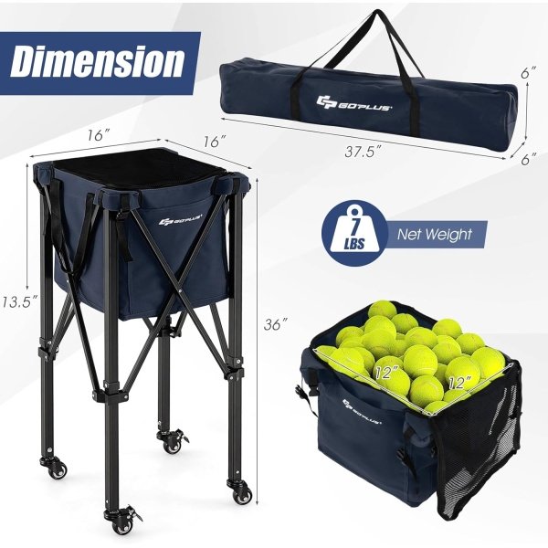 Goplus Foldable Tennis Ball Hopper, Lightweight Aluminum Tennis Ball Basket - Image 7