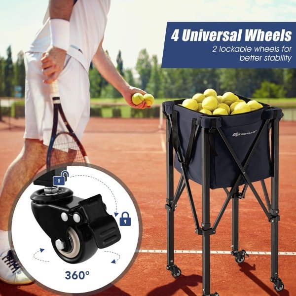 Goplus Foldable Tennis Ball Hopper, Lightweight Aluminum Tennis Ball Basket - Image 3