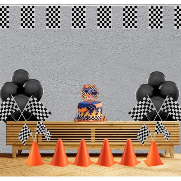 Traffic Cones and Racing Checkered Flags (24 Pcs) 12 Black and White Flags - Image 7