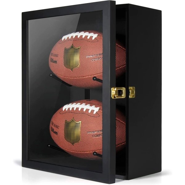 TJ.MOREE 2 Football Case Display Case Full Size, Rugby Holders for Balls Display - Image 2