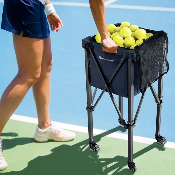 Goplus Foldable Tennis Ball Hopper, Lightweight Aluminum Tennis Ball Basket - Image 9