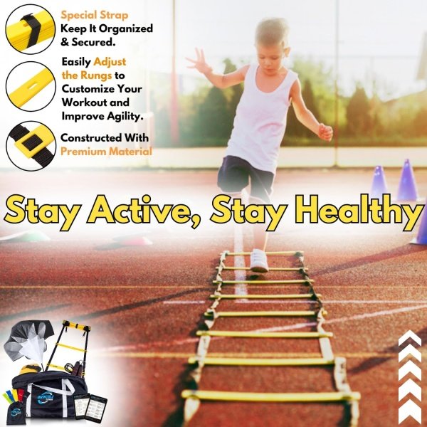 Invincible Fitness 20ft. Agility Ladder Set - Includes 10 Cones, 5 Loop Bands - Image 3