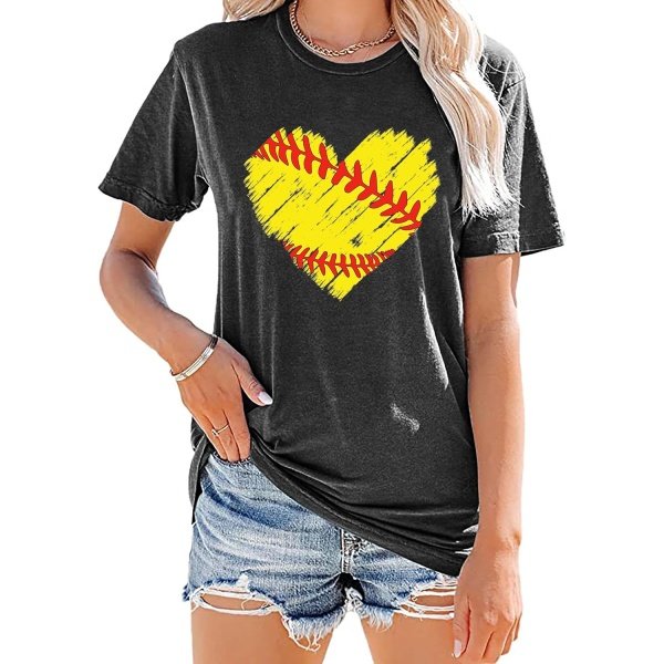 Baseball T Shirts for Women Baseball Mom Shirt Tee Funny Baseball Heart Graphic