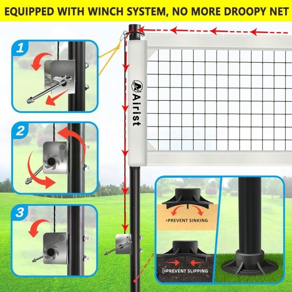 Heavy Duty Volleyball Net Outdoor with Steel Anti-Sag System, Adjustable - Image 2