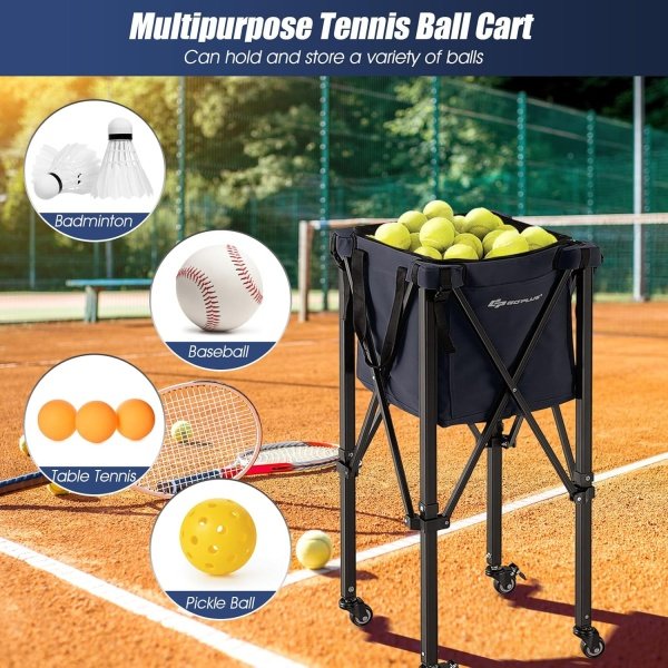 Goplus Foldable Tennis Ball Hopper, Lightweight Aluminum Tennis Ball Basket - Image 5