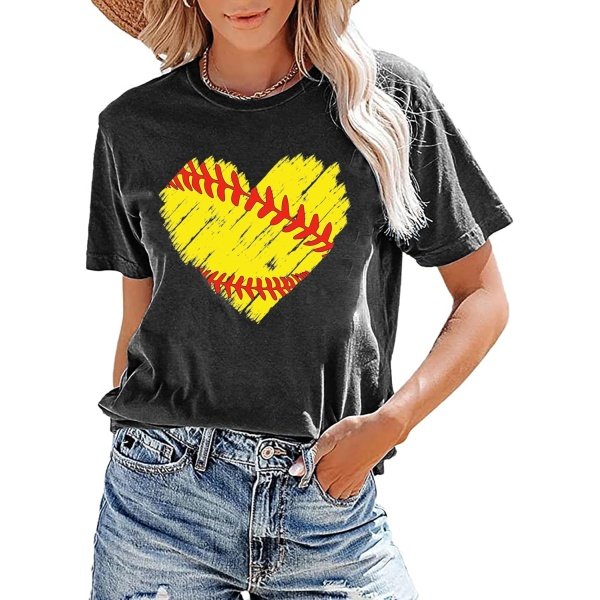 Baseball T Shirts for Women Baseball Mom Shirt Tee Funny Baseball Heart Graphic - Image 2