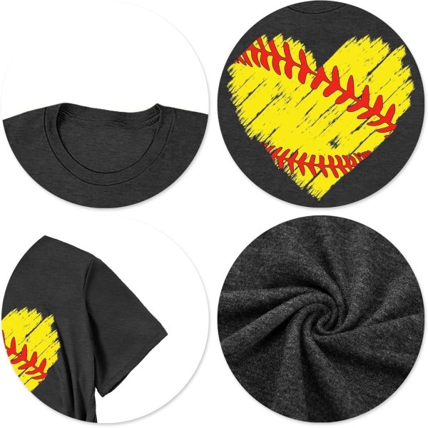 Baseball T Shirts for Women Baseball Mom Shirt Tee Funny Baseball Heart Graphic - Image 5