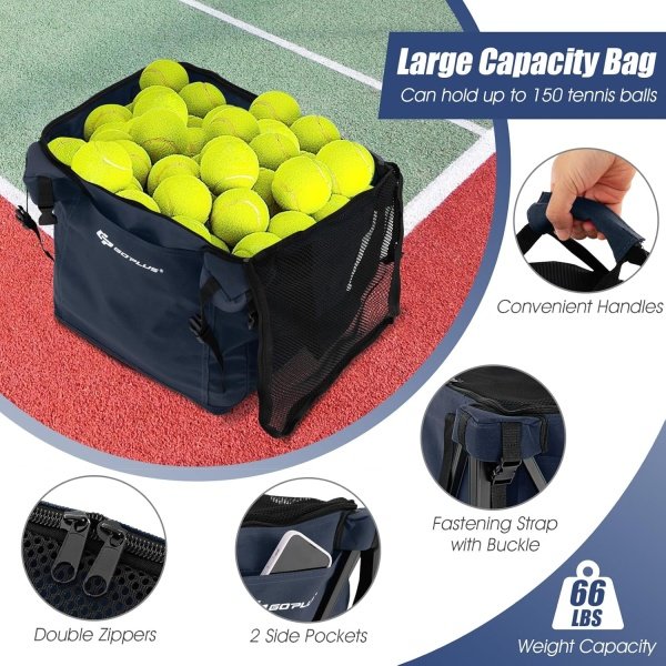 Goplus Foldable Tennis Ball Hopper, Lightweight Aluminum Tennis Ball Basket - Image 4