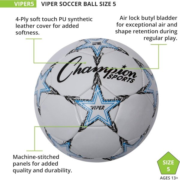 Champion Sports Viper Soccer Ball - Synthetic Leather – Youth, Kids, Adult - Image 4