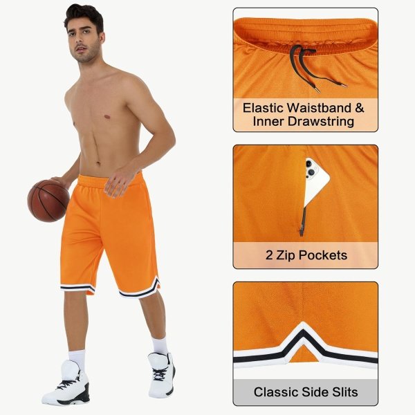 JWM Mens Long Basketball Shorts with Zip Pockets - 11" Mesh Athletic Gym Workout - Image 3