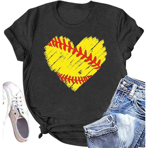 Baseball T Shirts for Women Baseball Mom Shirt Tee Funny Baseball Heart Graphic - Image 4