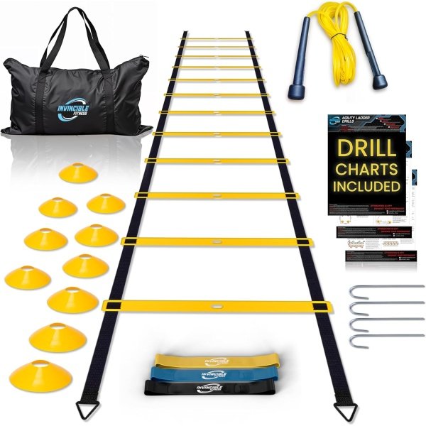 Invincible Fitness Agility Ladder Set - Enhance Speed, Coordination