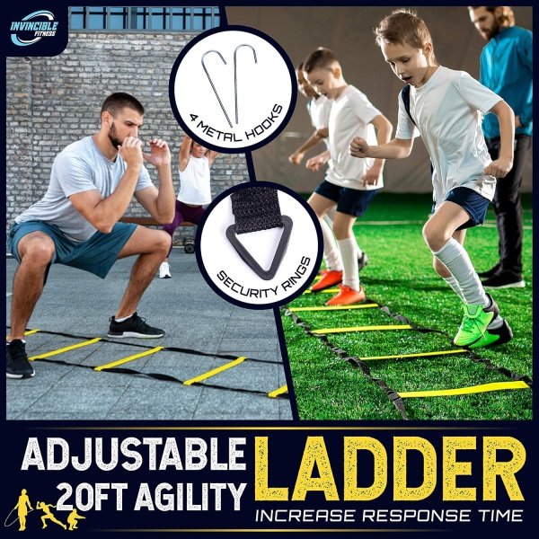 Invincible Fitness 20ft. Agility Ladder Set - Includes 10 Cones, 5 Loop Bands - Image 4
