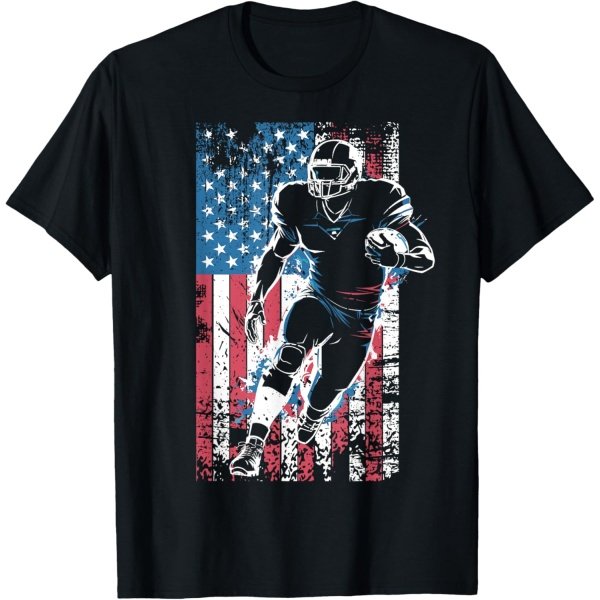 American Flag Football Player Patriotic Sports Design T-Shirt